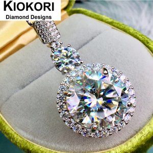 Certified 11ct. t.w. Moissanite Diamond Halo Necklace NEW with GRA Certificate